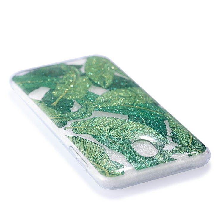 Clear IMD Glitter Powder Patterned TPU Phone Protection Case for Samsung Galaxy J7 Pro (2017) / J7 (2017) EU Version - Green Leaves-5