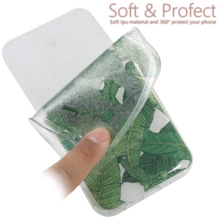 Clear IMD Glitter Powder Patterned TPU Phone Protection Case for Samsung Galaxy J7 Pro (2017) / J7 (2017) EU Version - Green Leaves-6