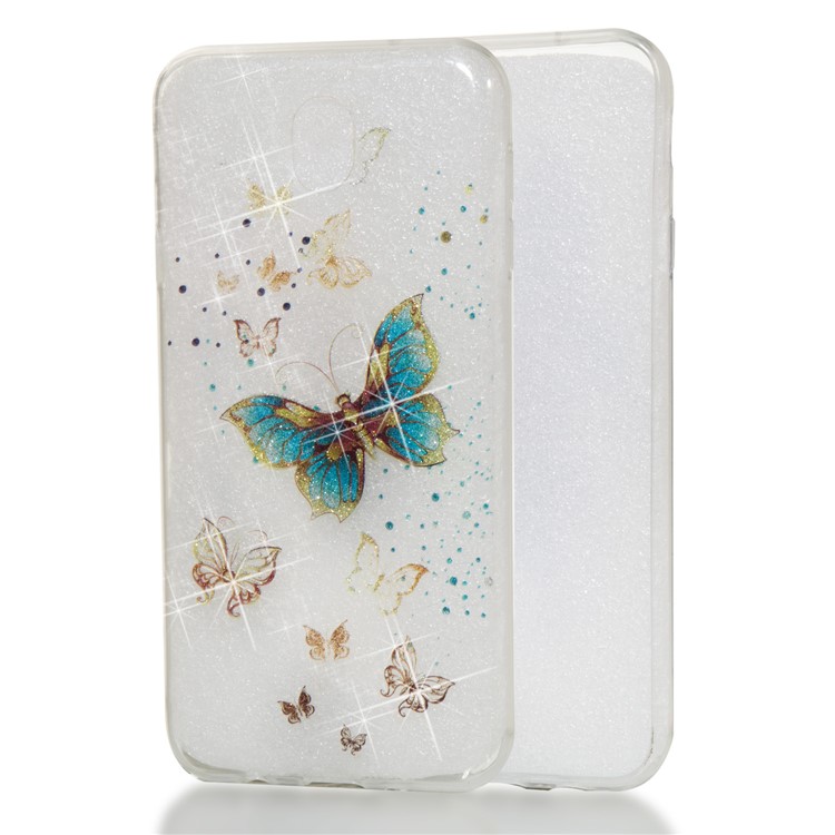 Clear IMD Glitter Powder Patterned TPU Phone Protection Shell for Samsung Galaxy J7 Pro (2017) / J7 (2017) EU Version - Shiny Butterflies-1