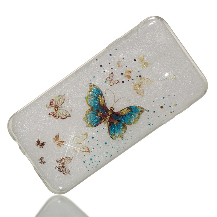 Clear IMD Glitter Powder Patterned TPU Phone Protection Shell for Samsung Galaxy J7 Pro (2017) / J7 (2017) EU Version - Shiny Butterflies-3