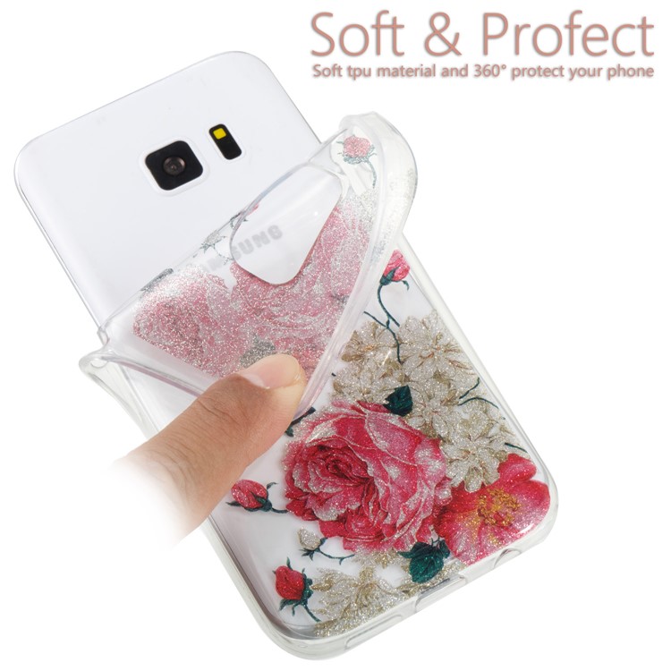 IMD Glitter Powder TPU Protection Phone Case for Samsung Galaxy S7 SM-G930 - Blooming Flowers-6