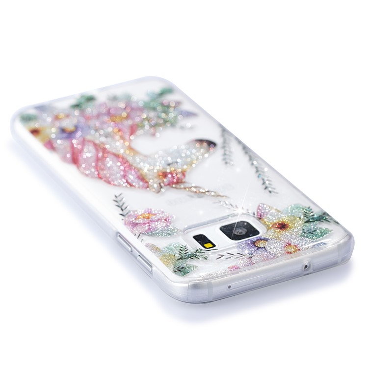 IMD Glitter Powder TPU Protection Phone Cover for Samsung Galaxy S7 SM-G930 - Unicorn and Flower Pattern-5