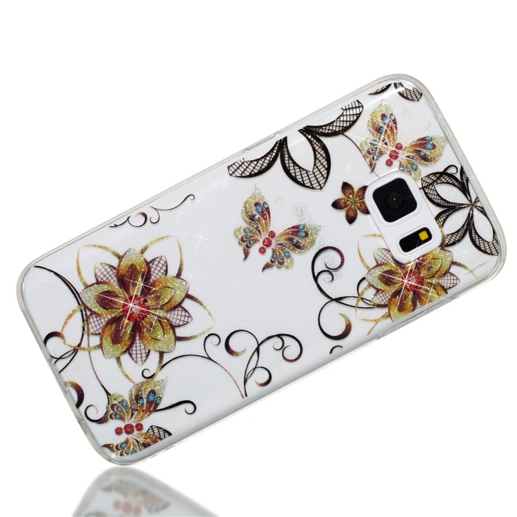 IMD Glitter Powder TPU Protection Phone Shell for Samsung Galaxy S7 SM-G930 - Flowers and Butterflies-3