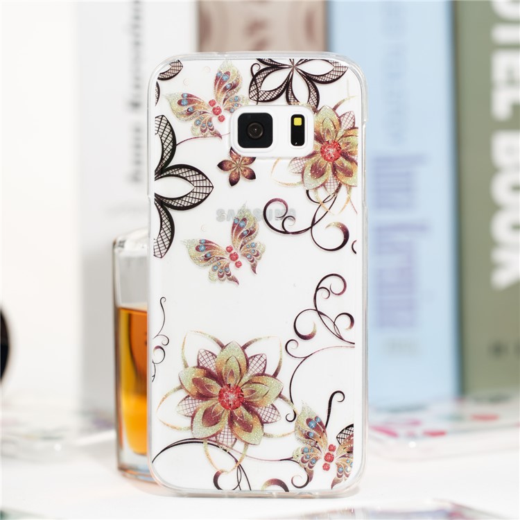 IMD Glitter Powder TPU Protection Phone Shell for Samsung Galaxy S7 SM-G930 - Flowers and Butterflies-4