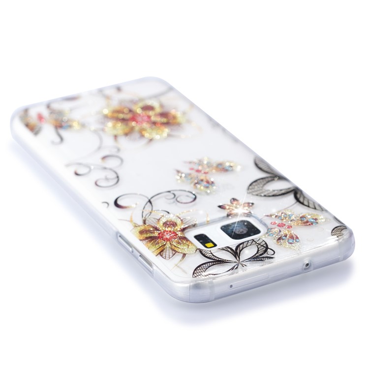 IMD Glitter Powder TPU Protection Phone Shell for Samsung Galaxy S7 SM-G930 - Flowers and Butterflies-5