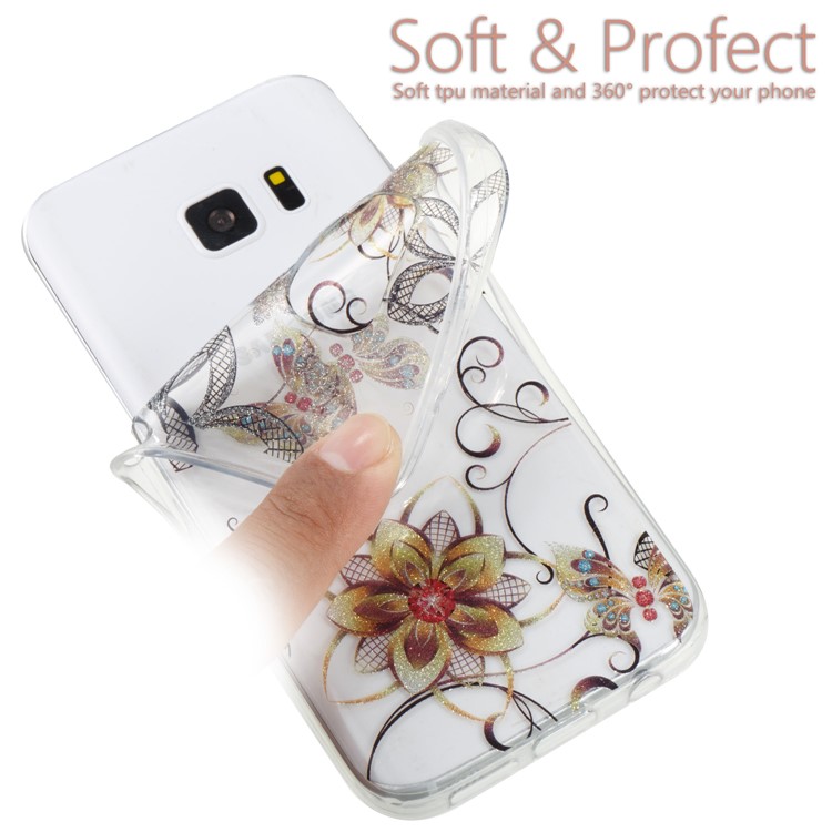IMD Glitter Powder TPU Protection Phone Shell for Samsung Galaxy S7 SM-G930 - Flowers and Butterflies-6