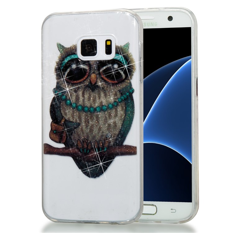 IMD Glitter Powder Flexible TPU Mobile Phone Case for Samsung Galaxy S7 SM-G930 - Owl Pattern-1