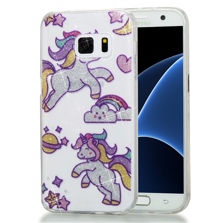 IMD Glitter Powder Flexible TPU Mobile Phone Cover for Samsung Galaxy S7 SM-G930 - Adorable Unicorns-1
