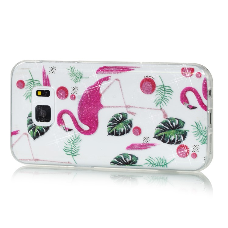 IMD Glitter Powder Flexible TPU Mobile Phone Shell for Samsung Galaxy S7 SM-G930 - Flamingos and Leaves Pattern-2