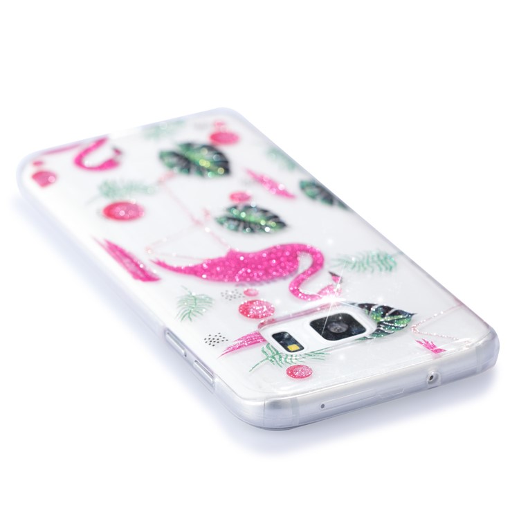 IMD Glitter Powder Flexible TPU Mobile Phone Shell for Samsung Galaxy S7 SM-G930 - Flamingos and Leaves Pattern-5