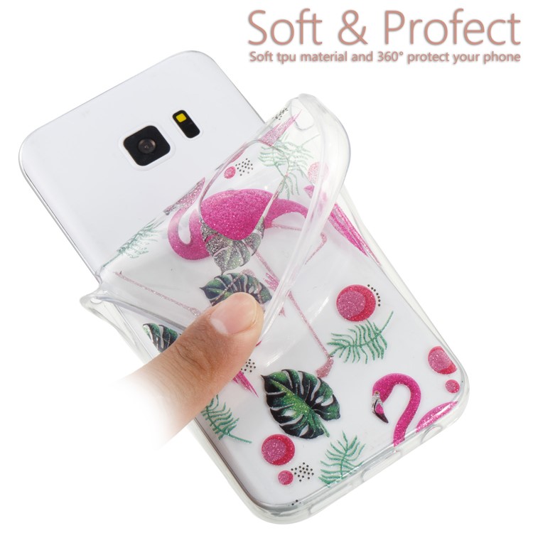 IMD Glitter Powder Flexible TPU Mobile Phone Shell for Samsung Galaxy S7 SM-G930 - Flamingos and Leaves Pattern-6