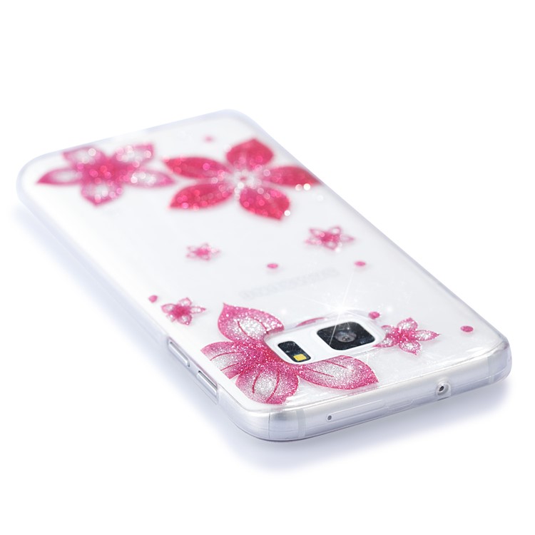 IMD Glitter Powder TPU Cover Case for Samsung Galaxy S7 SM-G930 - Red Flower-5
