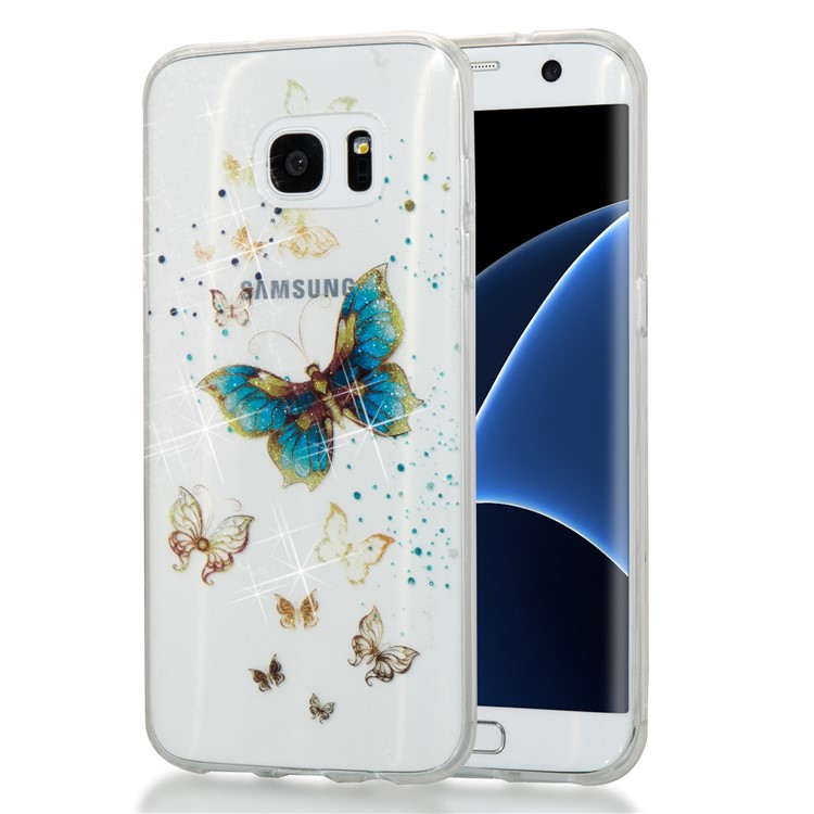 IMD Glitter Powder TPU Back Case for Samsung Galaxy S7 edge SM-G935 - Pretty Butterflies-1
