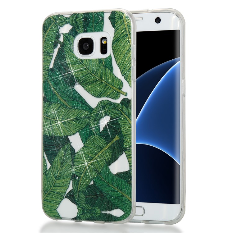IMD Glitter Powder TPU Back Shell for Samsung Galaxy S7 edge SM-G935 - Green Leaves-1
