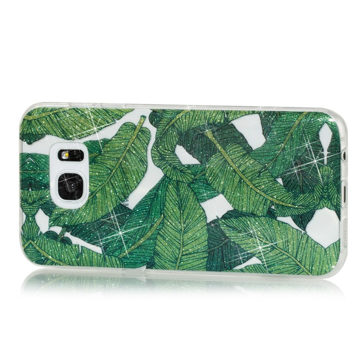 IMD Glitter Powder TPU Back Shell for Samsung Galaxy S7 edge SM-G935 - Green Leaves-2
