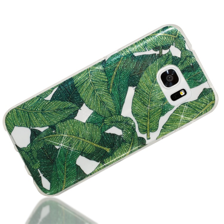 IMD Glitter Powder TPU Back Shell for Samsung Galaxy S7 edge SM-G935 - Green Leaves-3