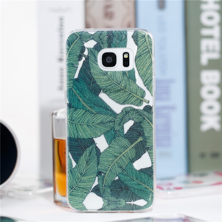 IMD Glitter Powder TPU Back Shell for Samsung Galaxy S7 edge SM-G935 - Green Leaves-4