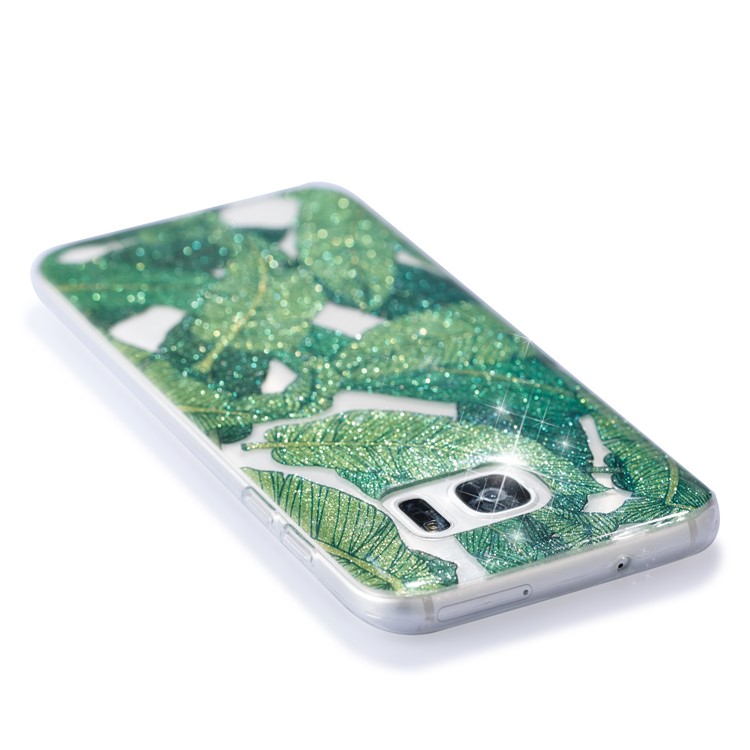 IMD Glitter Powder TPU Back Shell for Samsung Galaxy S7 edge SM-G935 - Green Leaves-5