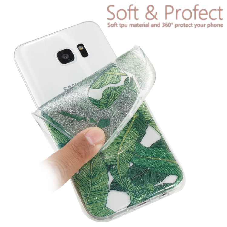 IMD Glitter Powder TPU Back Shell for Samsung Galaxy S7 edge SM-G935 - Green Leaves-6