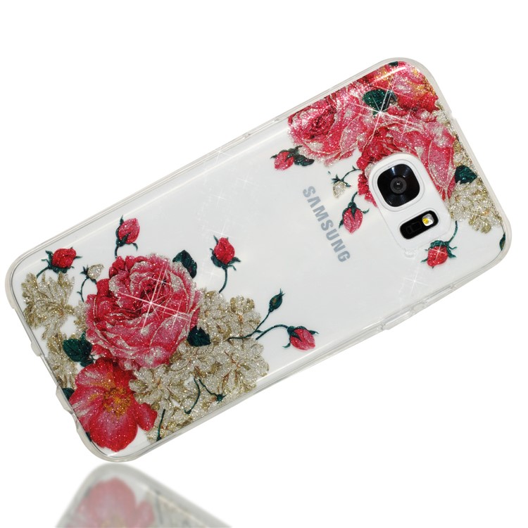 IMD Glitter Powder TPU Phone Cover for Samsung Galaxy S7 edge SM-G935 - Blooming Flowers-3
