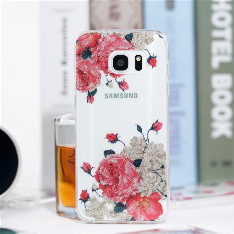 IMD Glitter Powder TPU Phone Cover for Samsung Galaxy S7 edge SM-G935 - Blooming Flowers-4