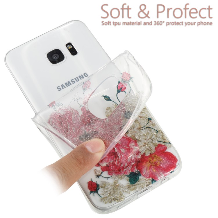 IMD Glitter Powder TPU Phone Cover for Samsung Galaxy S7 edge SM-G935 - Blooming Flowers-6