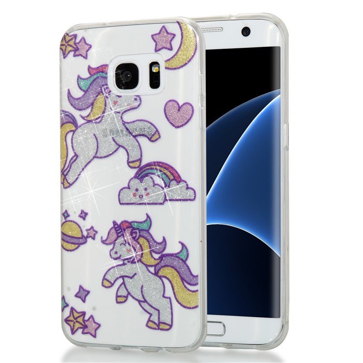 IMD Glitter Powder TPU Mobile Case for Samsung Galaxy S7 edge SM-G935 - Adorable Unicorns-1