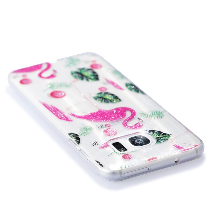 IMD Glitter Powder TPU Mobile Cover for Samsung Galaxy S7 edge SM-G935 - Flamingos and Leaves-5