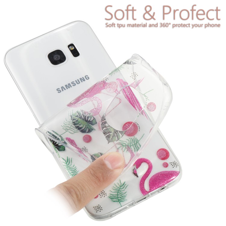 IMD Glitter Powder TPU Mobile Cover for Samsung Galaxy S7 edge SM-G935 - Flamingos and Leaves-6