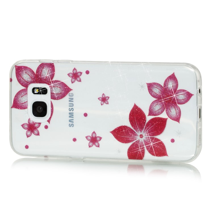 IMD Glitter Powder TPU Mobile Shell for Samsung Galaxy S7 edge SM-G935 - Red Flower-2