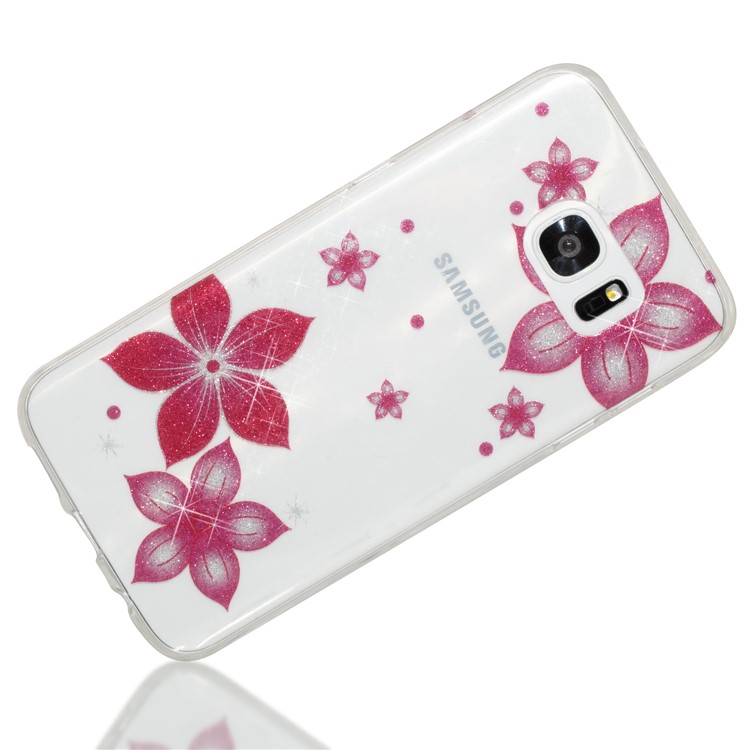 IMD Glitter Powder TPU Mobile Shell for Samsung Galaxy S7 edge SM-G935 - Red Flower-3