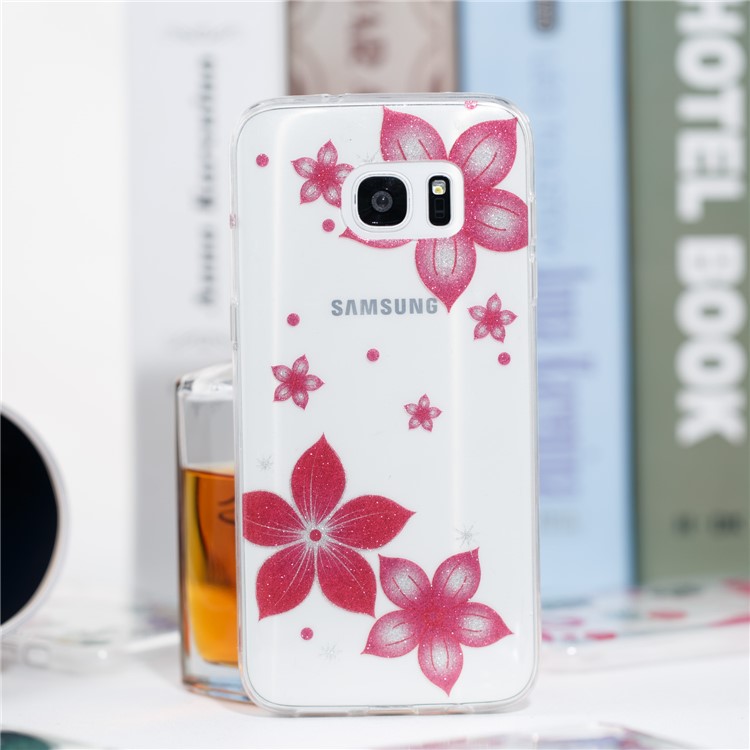 IMD Glitter Powder TPU Mobile Shell for Samsung Galaxy S7 edge SM-G935 - Red Flower-4