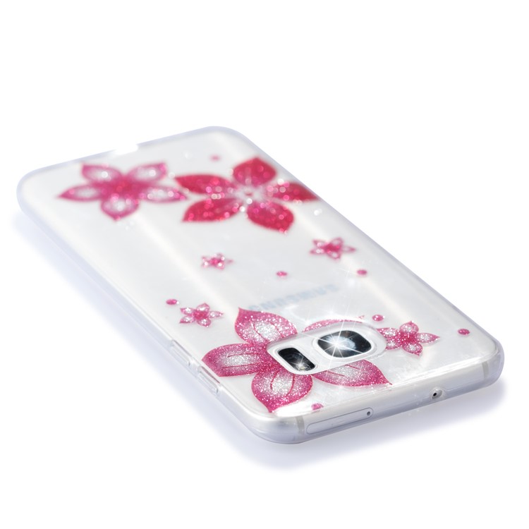 IMD Glitter Powder TPU Mobile Shell for Samsung Galaxy S7 edge SM-G935 - Red Flower-5