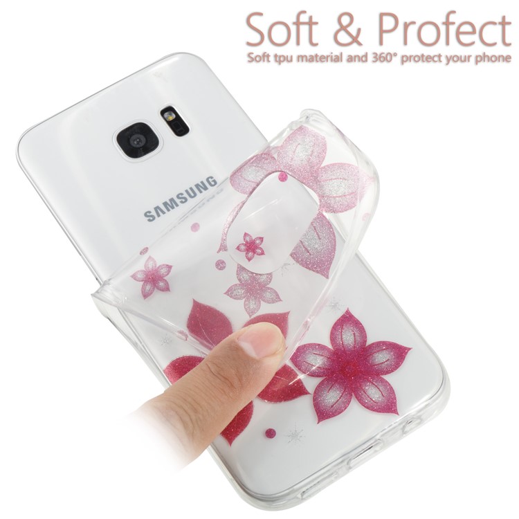 IMD Glitter Powder TPU Mobile Shell for Samsung Galaxy S7 edge SM-G935 - Red Flower-6