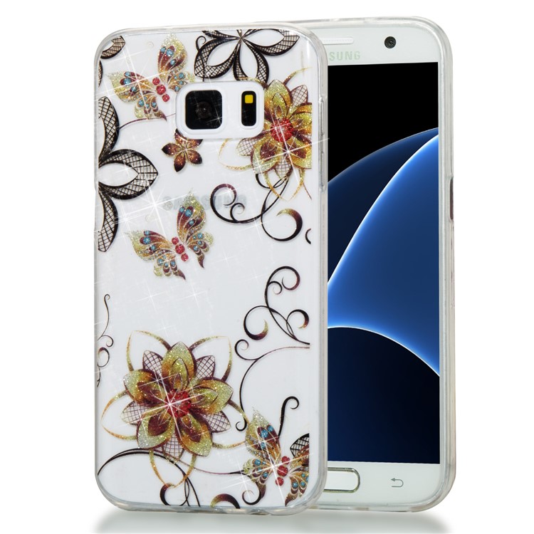 IMD Glitter Powder TPU Protector Case Cover for Samsung Galaxy S7 edge SM-G935 - Flowers and Butterflies-1