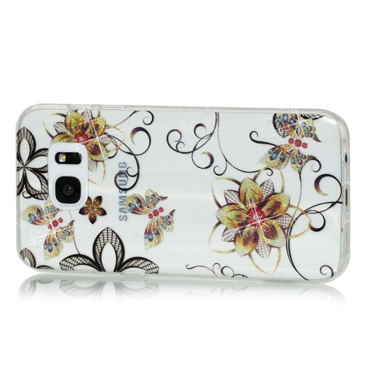 IMD Glitter Powder TPU Protector Case Cover for Samsung Galaxy S7 edge SM-G935 - Flowers and Butterflies-2