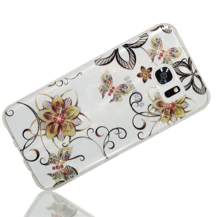 IMD Glitter Powder TPU Protector Case Cover for Samsung Galaxy S7 edge SM-G935 - Flowers and Butterflies-3
