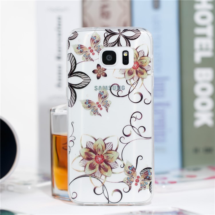 IMD Glitter Powder TPU Protector Case Cover for Samsung Galaxy S7 edge SM-G935 - Flowers and Butterflies-4