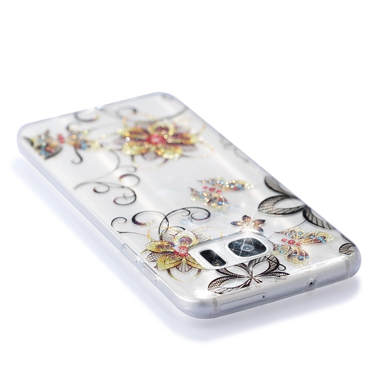IMD Glitter Powder TPU Protector Case Cover for Samsung Galaxy S7 edge SM-G935 - Flowers and Butterflies-5