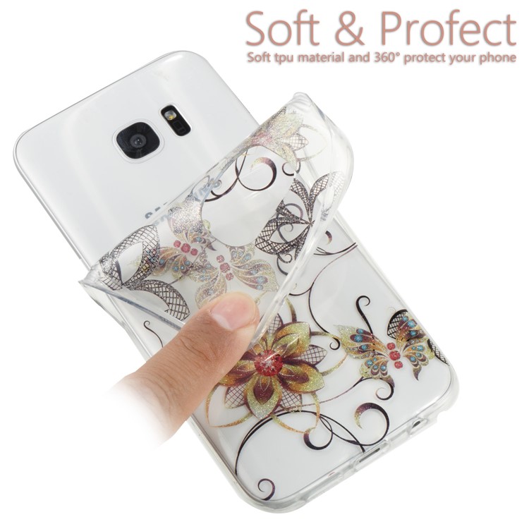 IMD Glitter Powder TPU Protector Case Cover for Samsung Galaxy S7 edge SM-G935 - Flowers and Butterflies-6