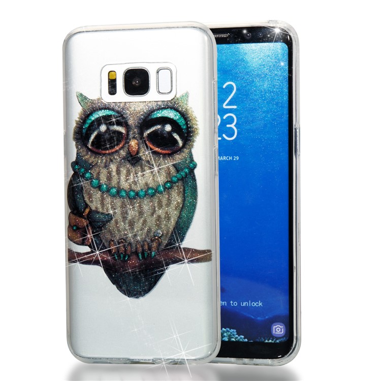 Clear IMD Glitter Powder Patterned TPU Mobile Accessory Cover for Samsung Galaxy S8 G950 - Owl-1