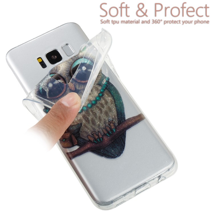 Clear IMD Glitter Powder Patterned TPU Mobile Accessory Cover for Samsung Galaxy S8 G950 - Owl-7
