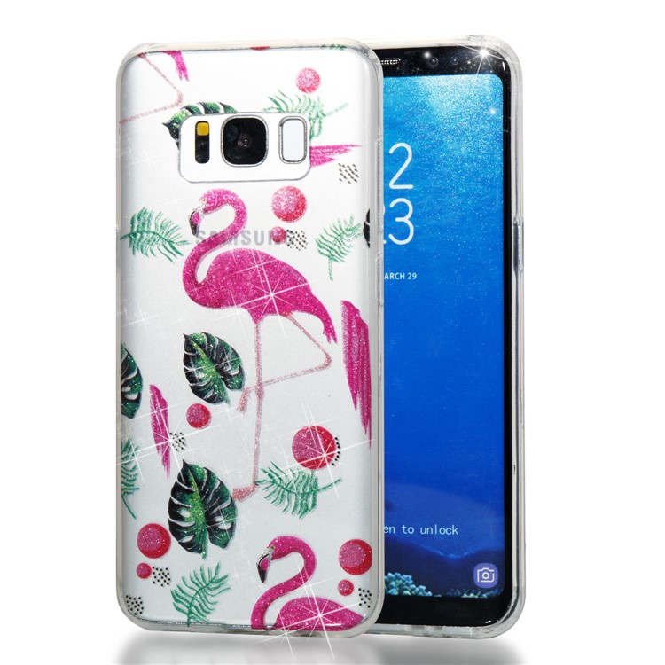 Clear IMD Glitter Powder Patterned TPU Mobile Accessory Case for Samsung Galaxy S8 G950 - Flamingo-1