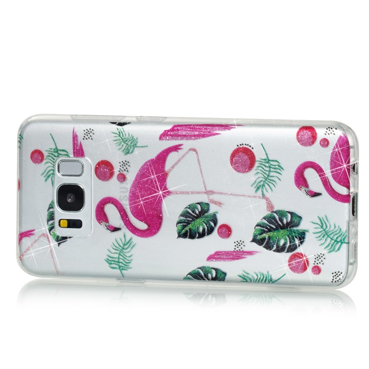 Clear IMD Glitter Powder Patterned TPU Mobile Accessory Case for Samsung Galaxy S8 G950 - Flamingo-2