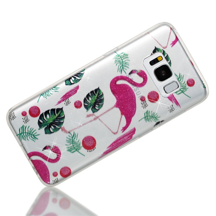 Clear IMD Glitter Powder Patterned TPU Mobile Accessory Case for Samsung Galaxy S8 G950 - Flamingo-3