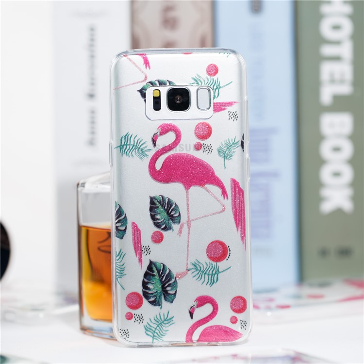 Clear IMD Glitter Powder Patterned TPU Mobile Accessory Case for Samsung Galaxy S8 G950 - Flamingo-4