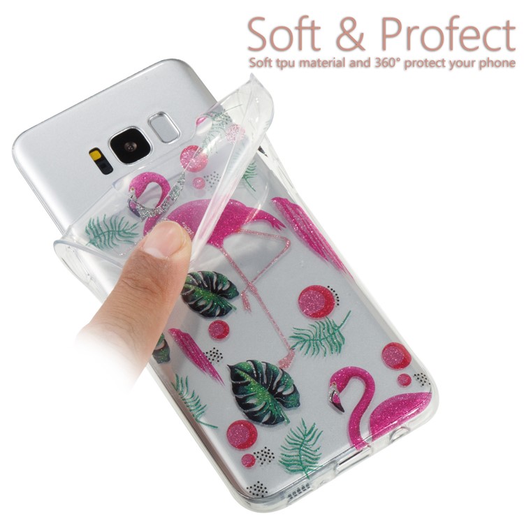 Clear IMD Glitter Powder Patterned TPU Mobile Accessory Case for Samsung Galaxy S8 G950 - Flamingo-6
