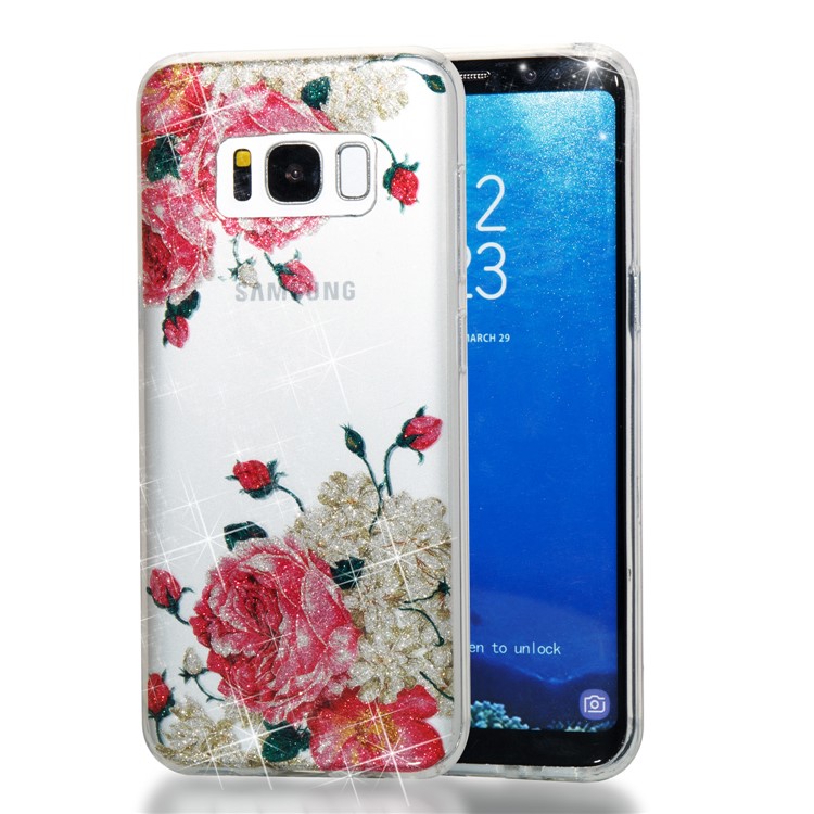 Clear IMD Glitter Powder Patterned TPU Mobile Accessory Casing for Samsung Galaxy S8 G950 - Roses-1