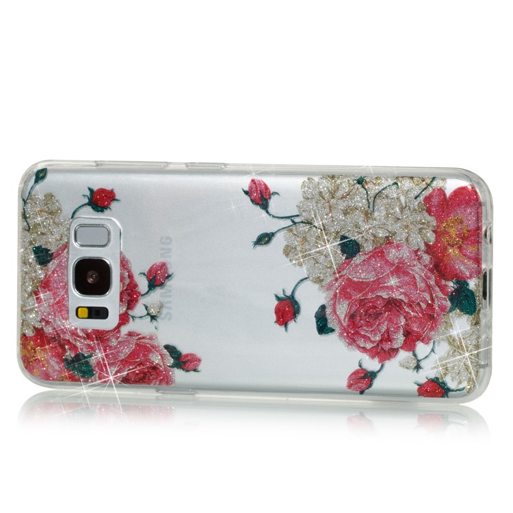 Clear IMD Glitter Powder Patterned TPU Mobile Accessory Casing for Samsung Galaxy S8 G950 - Roses-2