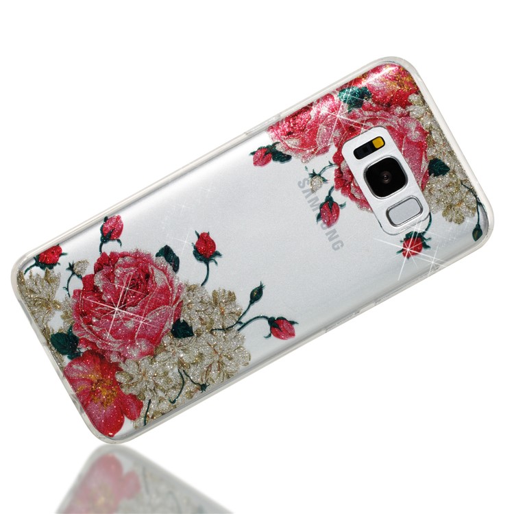 Clear IMD Glitter Powder Patterned TPU Mobile Accessory Casing for Samsung Galaxy S8 G950 - Roses-3